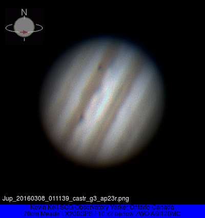 Jupiter 2016 March 08 at 01:11UT with Io and Europa transsiting